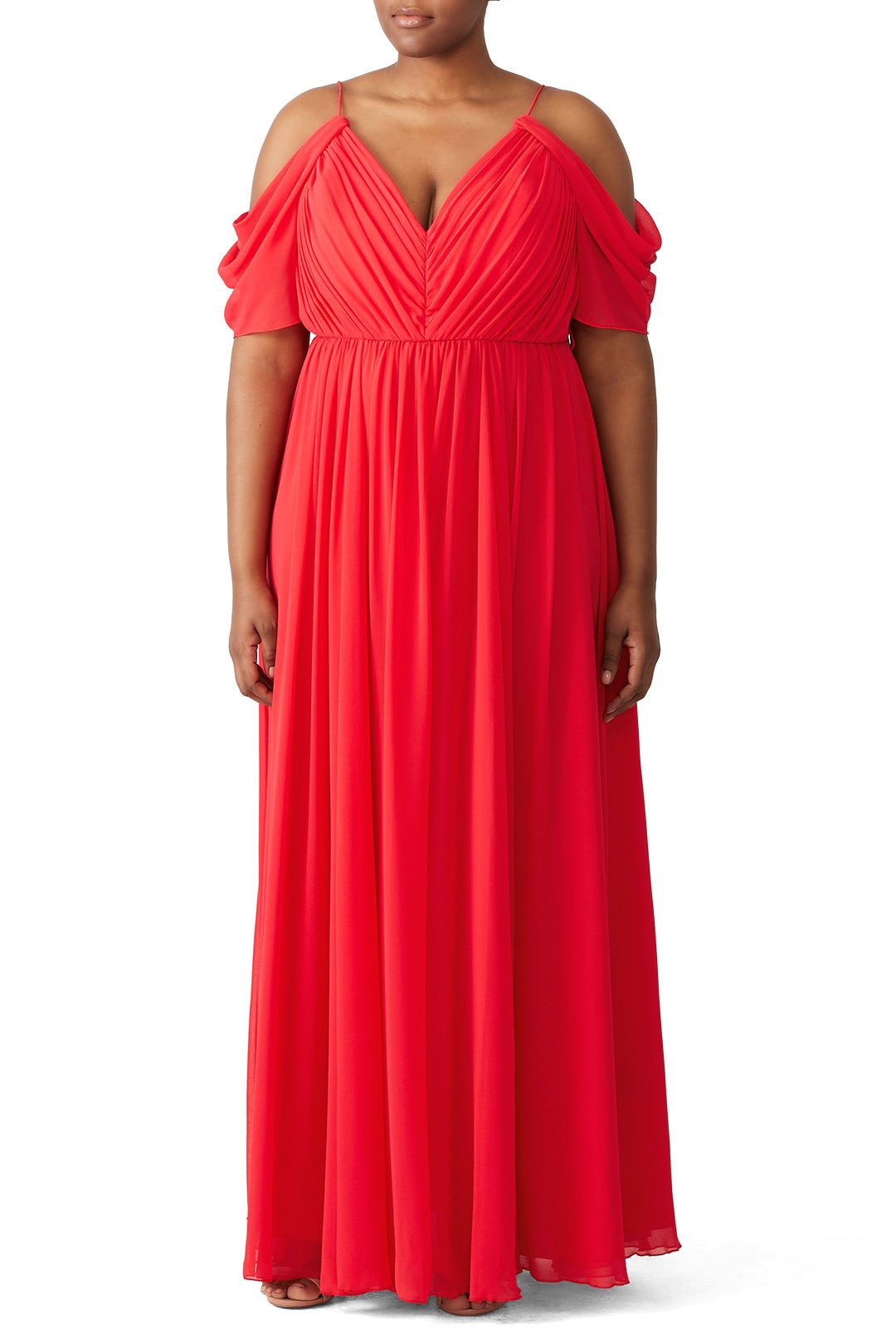 Red Cold Shoulder Gown by Badgley Mischka 4
