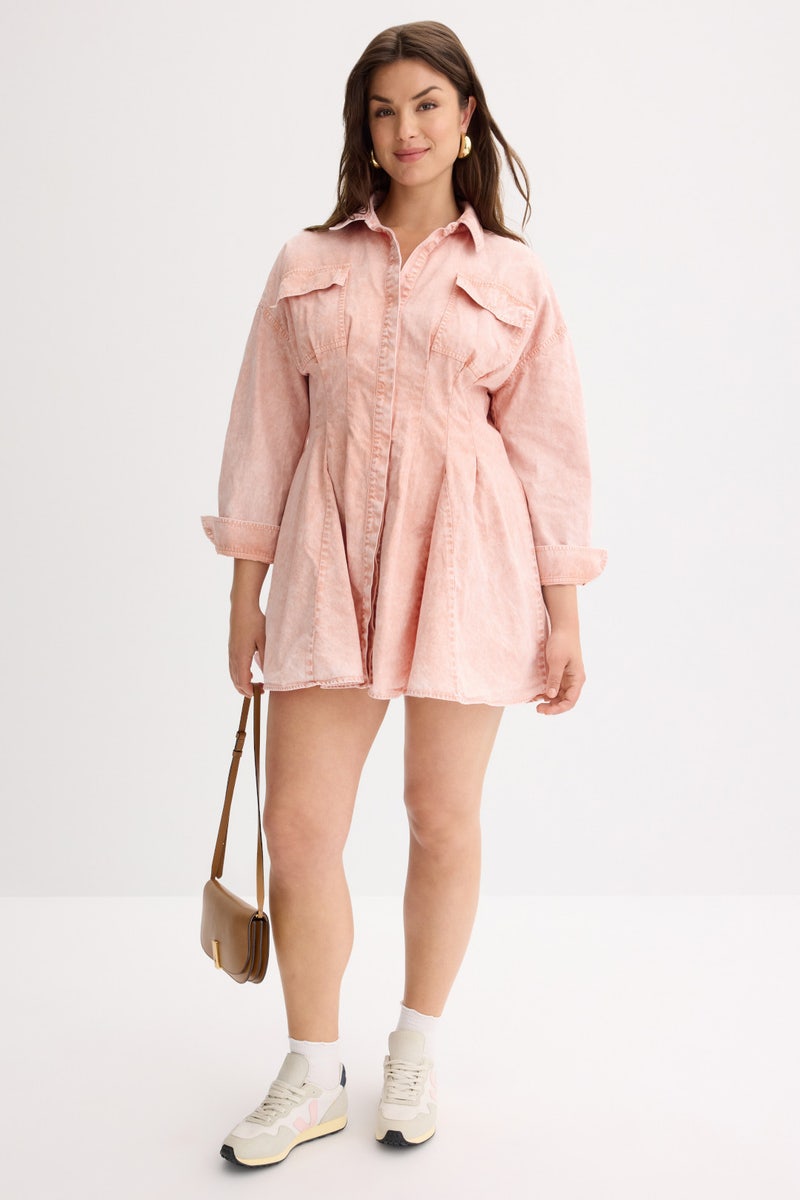 Denim Pleat Shirt Dress by MICHAEL KORS - Photo 5