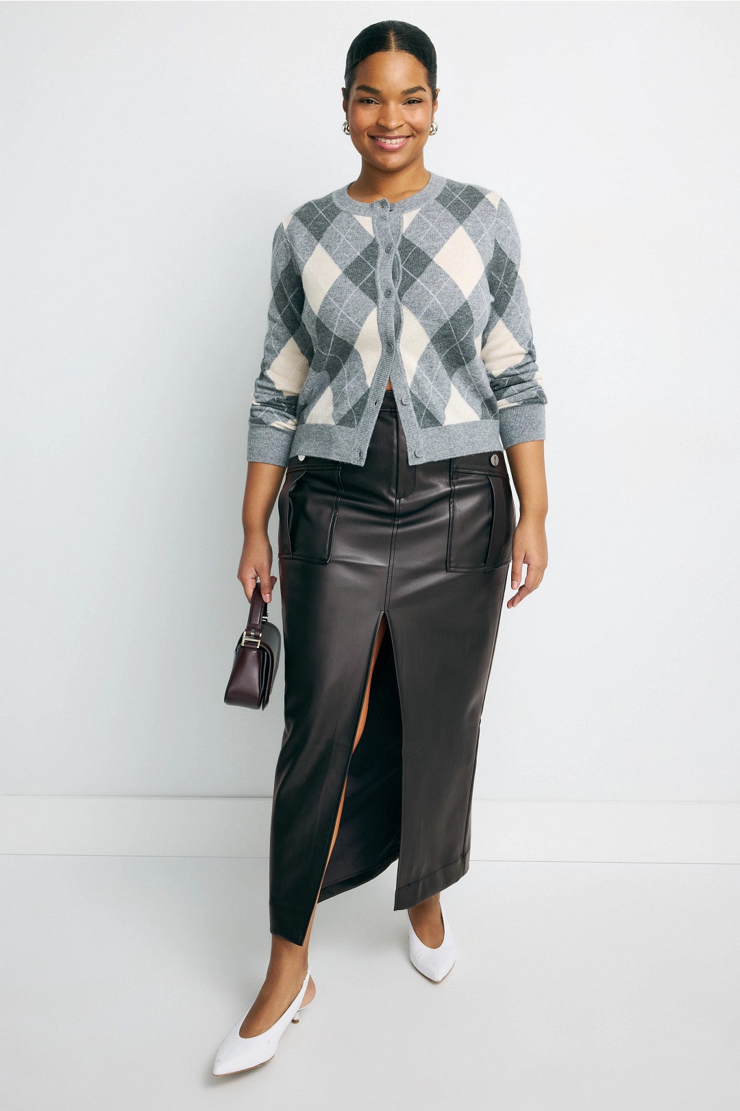 Faux Leather Midi Column Skirt by Toccin 5