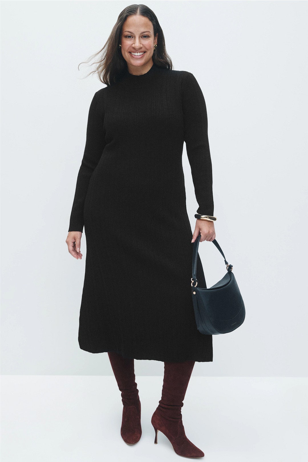Mock Neck Long Sleeve Sweater Dress by Luxely 5