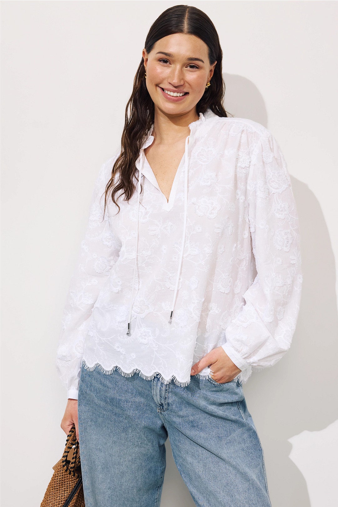 Embroidered Cotton Frill Blouse by MICHAEL KORS 4