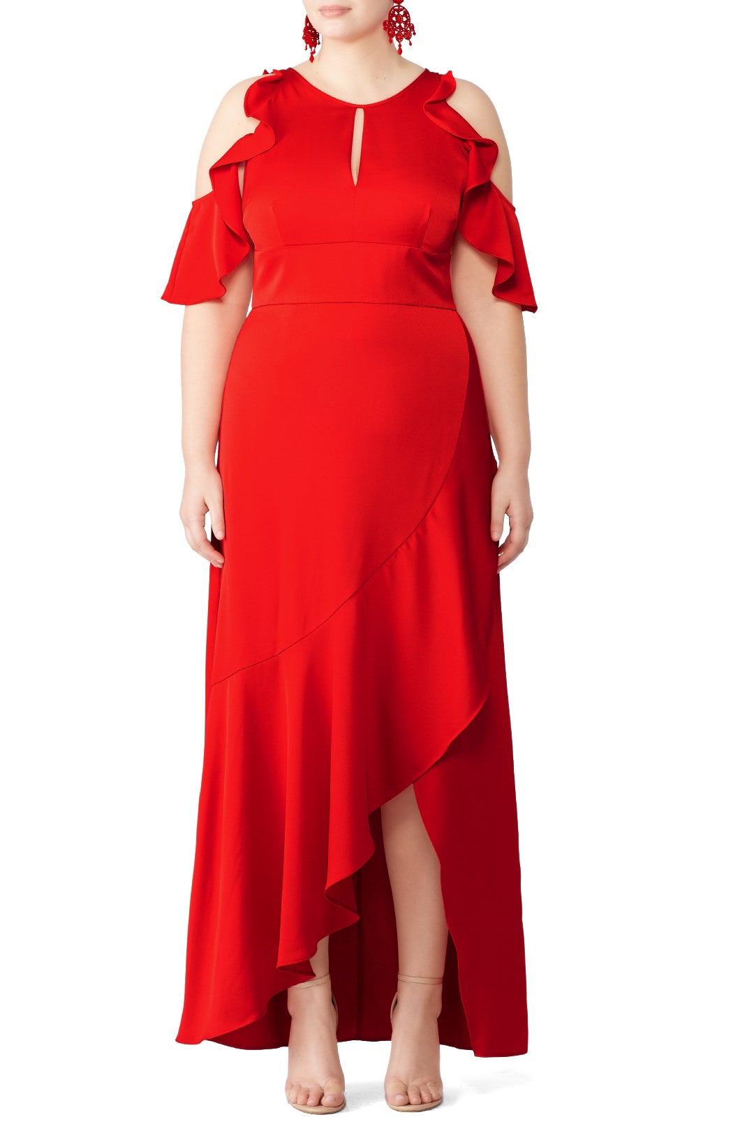 Red Ruffle High Low Gown by ML Monique Lhuillier 4
