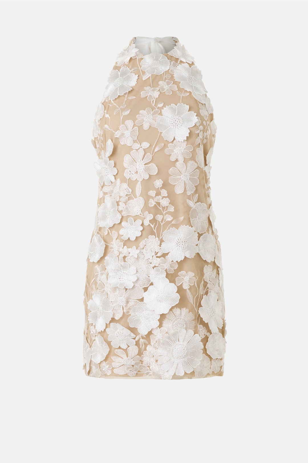 White Floral Embellished Mini Dress by Jewel x Badgley Mischka