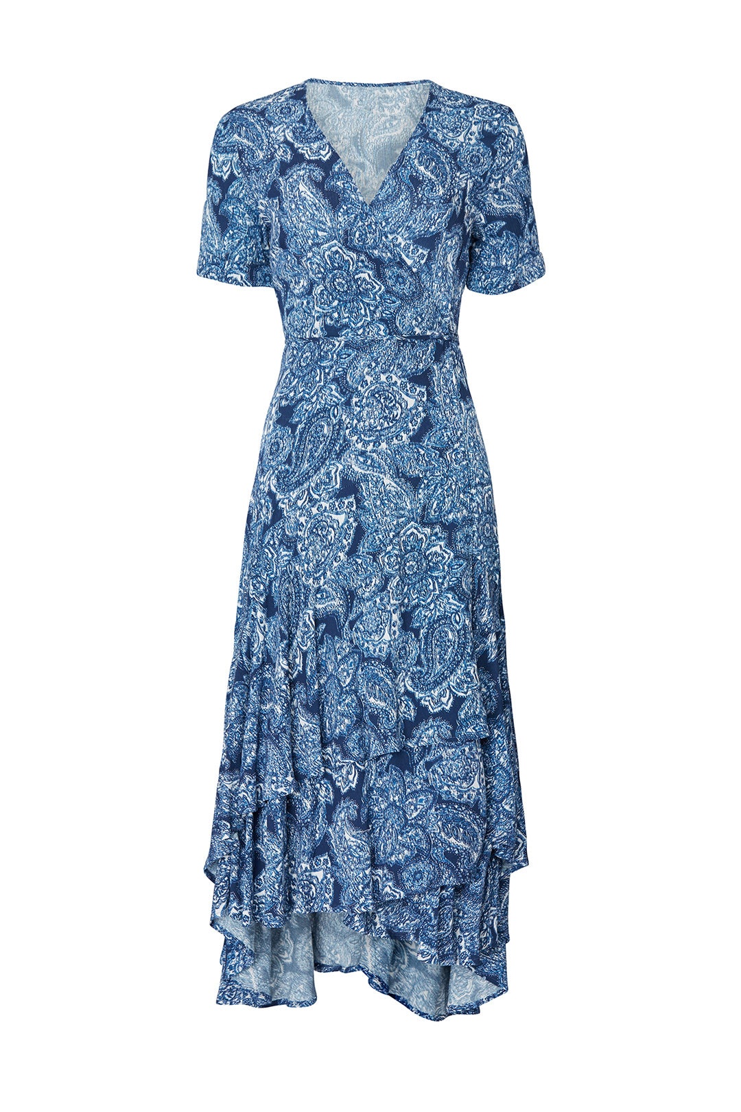 Blue Printed Tiered Ruffle Dress by Fifteen Twenty