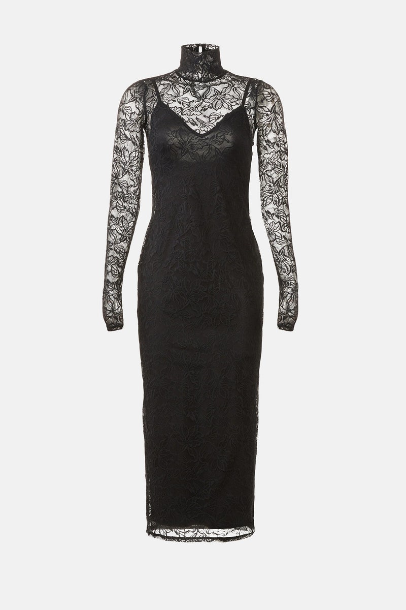 tadashi shoji v neck lace dress Tadashi Shoji BDS18865LBR - Long Sheath Dress main image 0