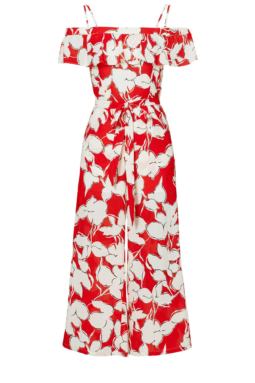 Red Floral Off Shoulder Jumpsuit by J.O.A. 3