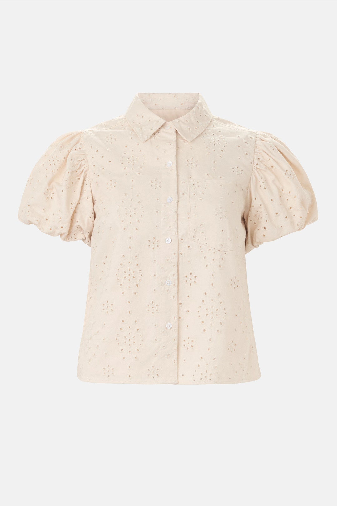 Bubble Sleeve Button Down Collared Shirt by CeCe