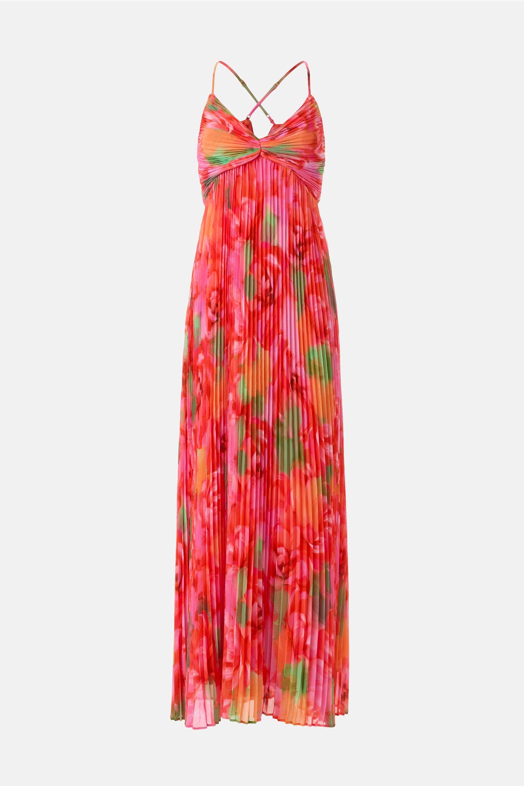 Pleated Floral Print Gown by Jewel x Badgley Mischka