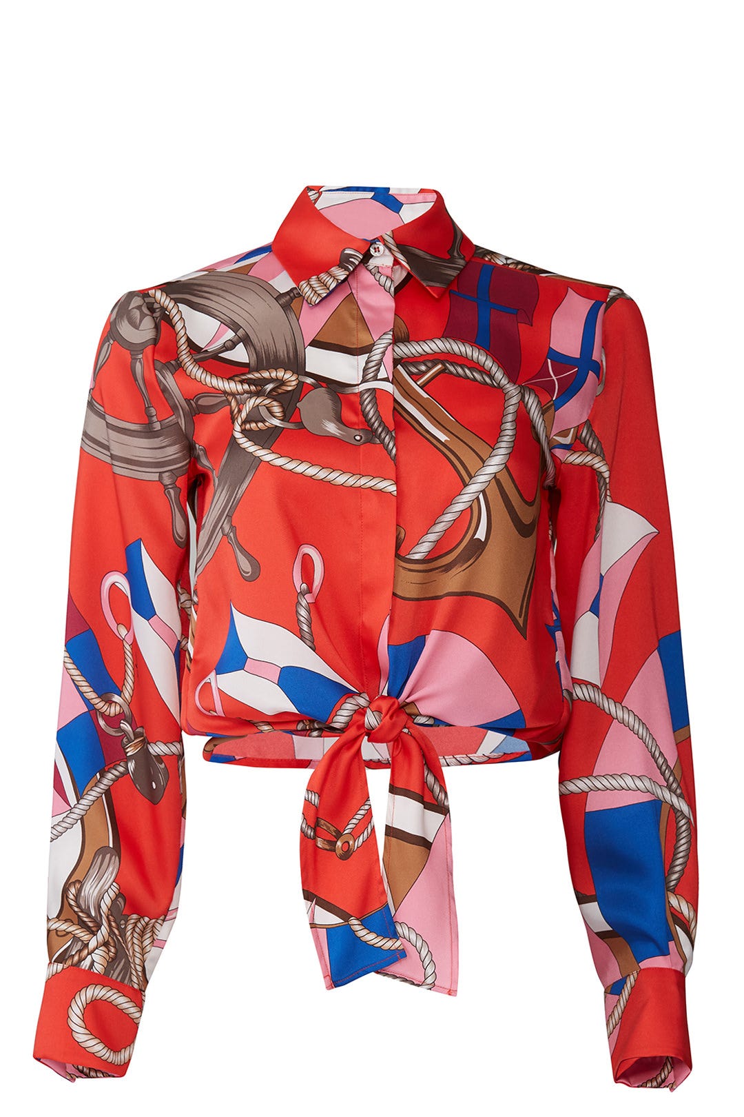 Red Printed Tie Blouse by MSGM 3
