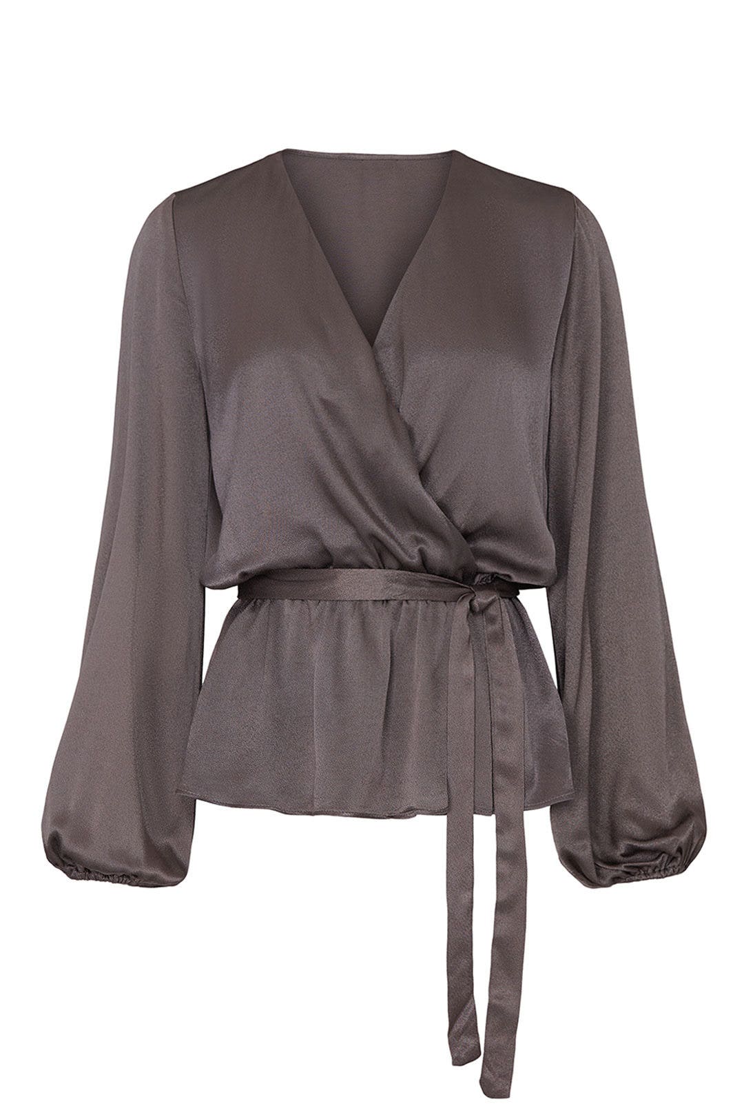 Gunmetal Long Sleeve Wrap Top by krisa
