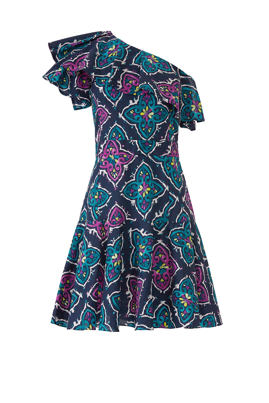 Festive Blue One Shoulder Ruffle Dress by Josie 3