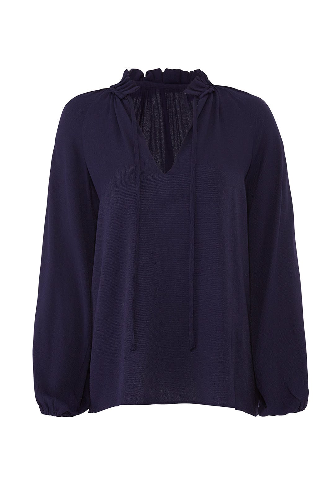 Navy Ruffle Neck Blouse by BLAQUE LABEL 3