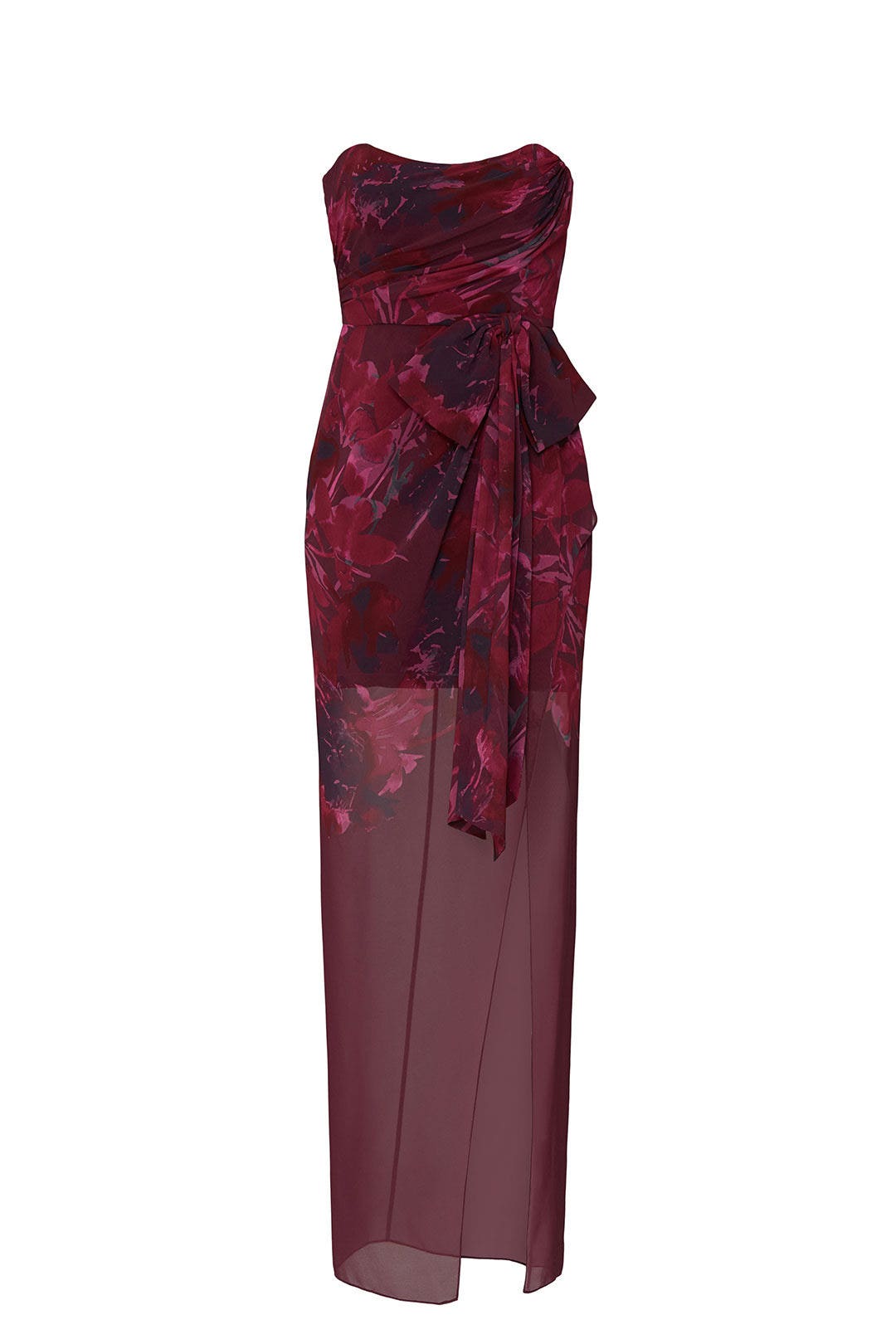 Red Floral Strapless Gown by Badgley Mischka