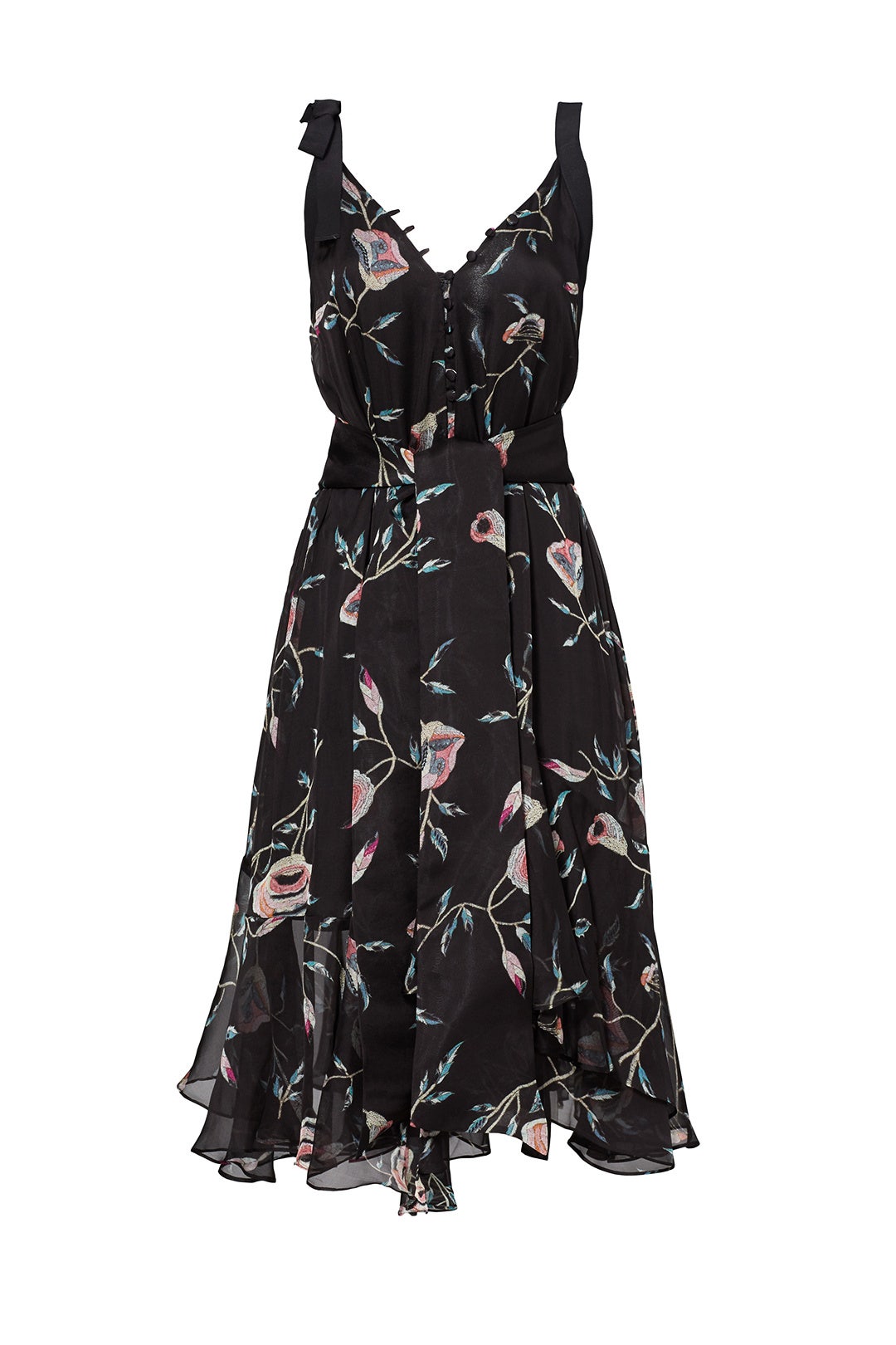 Black Floral Printed Asymmetrical Dress by Josie Natori 3