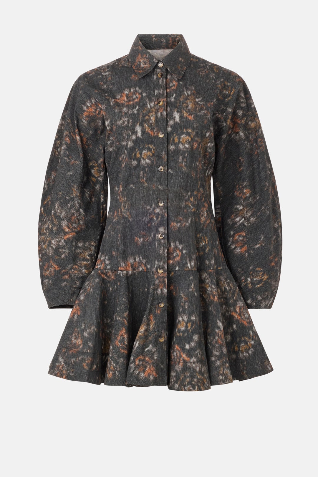 Printed Stretch Cotton Buttoned Mini Dress by GANNI 4