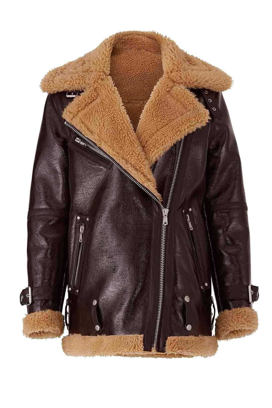 Patent Faux Sherpa Biker Jacket by Avec Les Filles 3