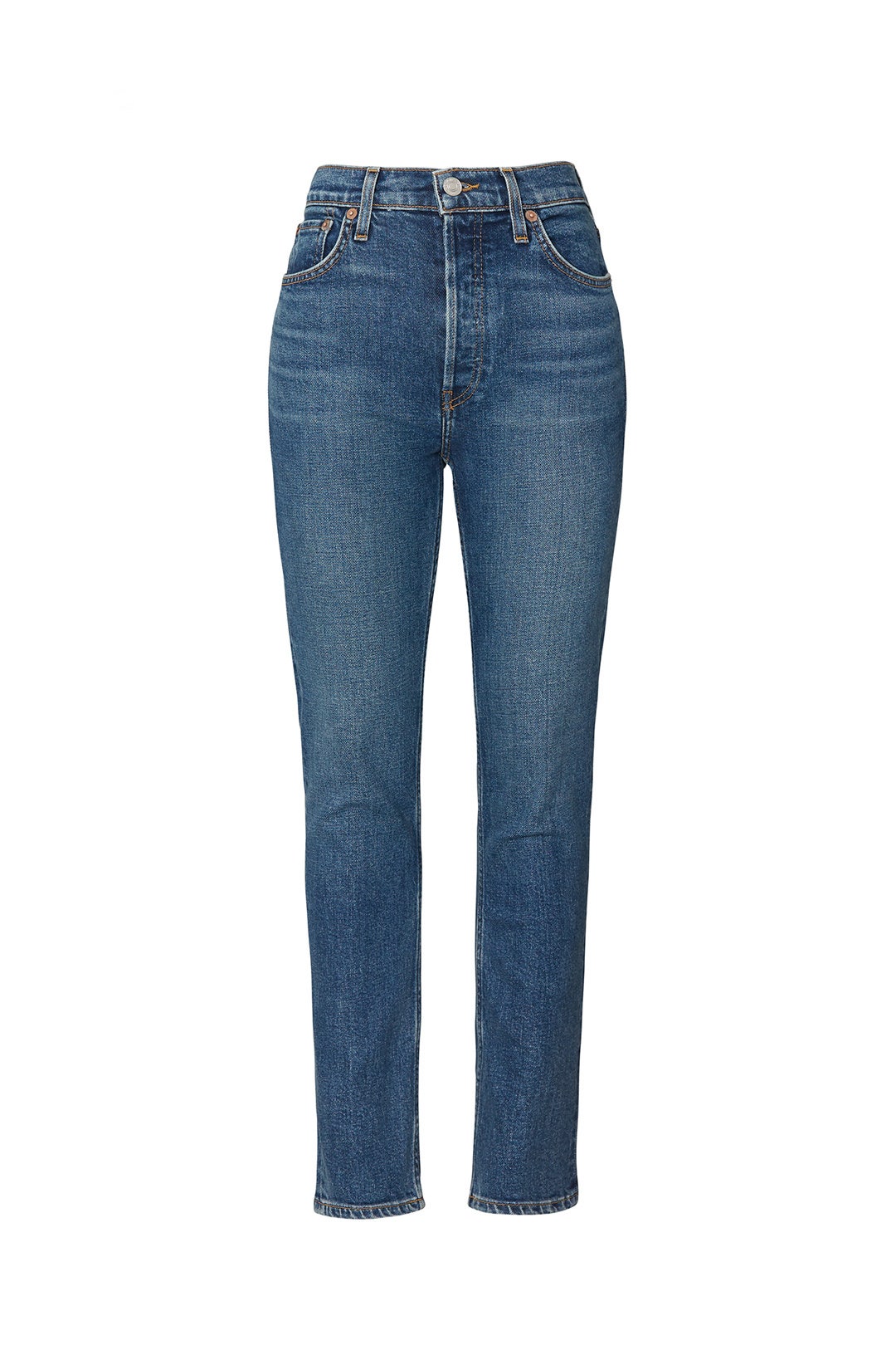 Medium Wash High Rise Ankle Crop Jeans by RE/DONE