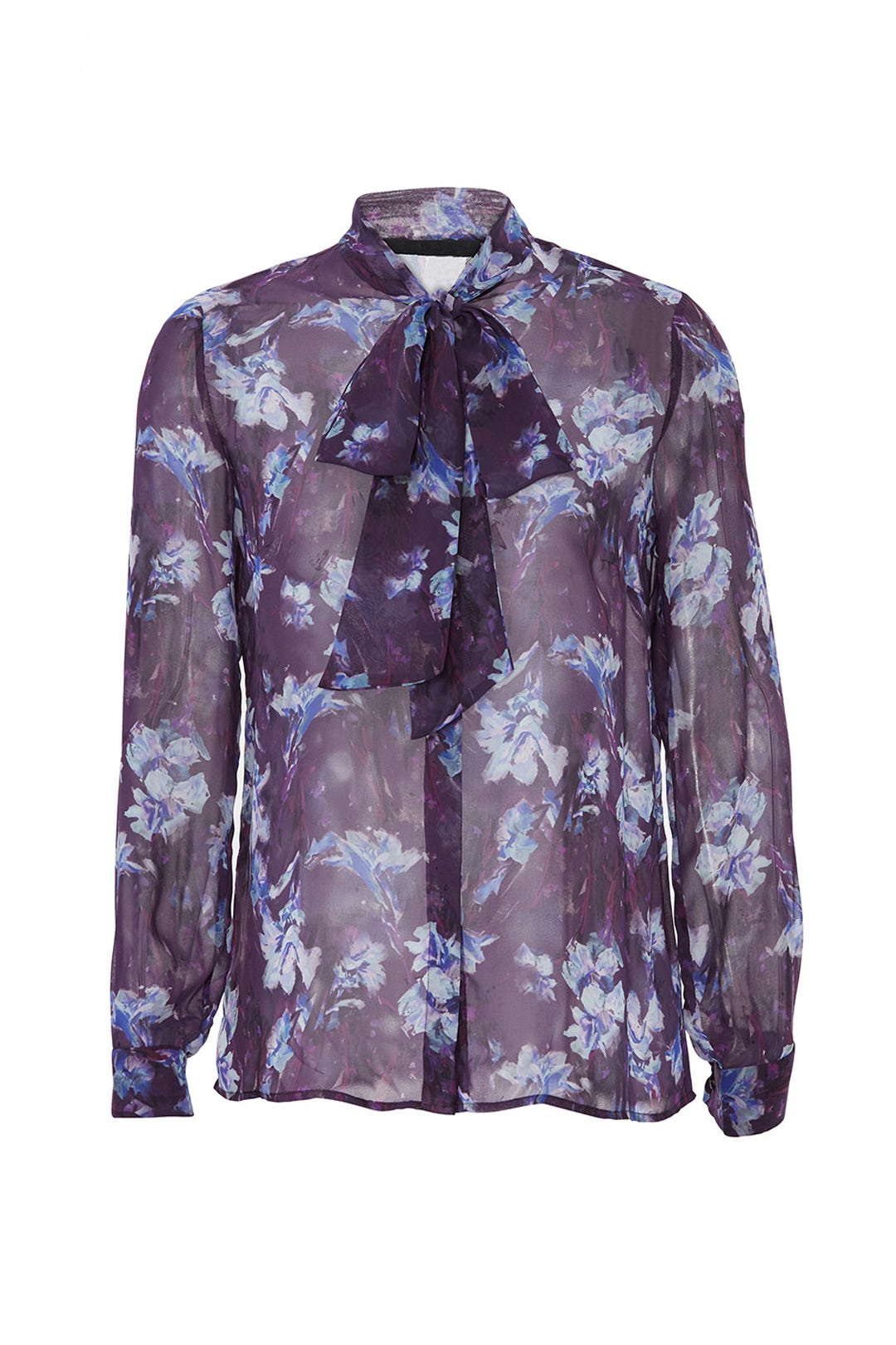 Purple Floral Tie Neck Top by Jay Godfrey