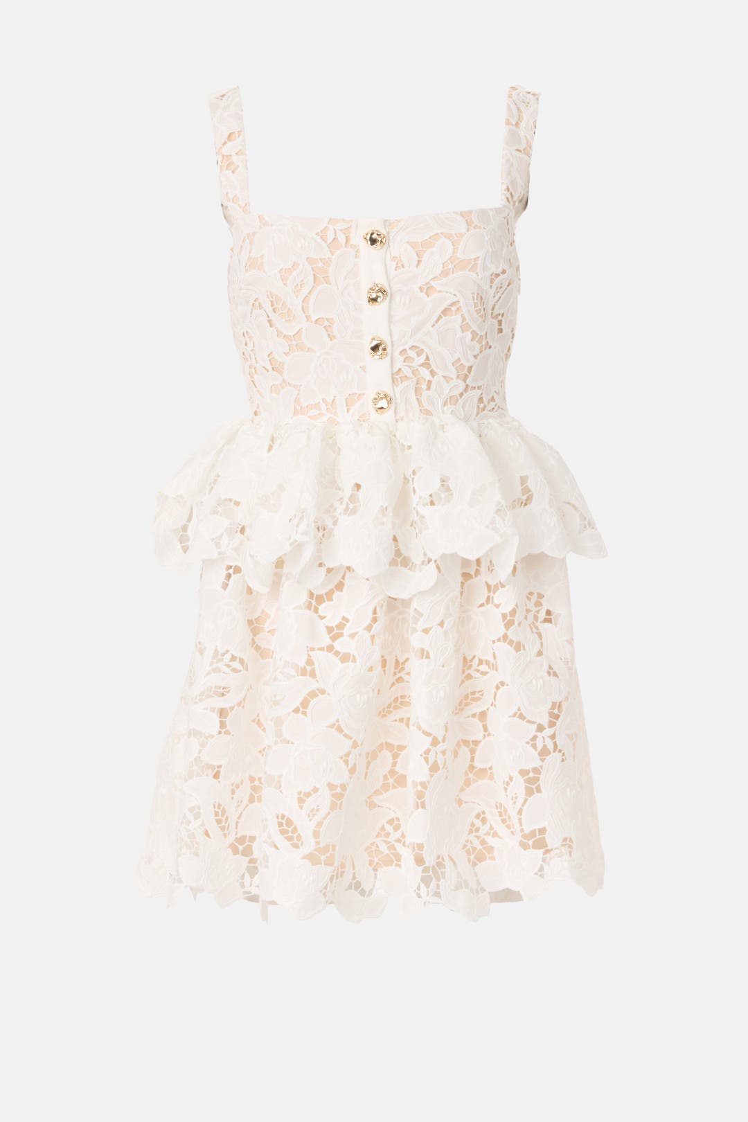 White Lace Tiered Mini Dress by Self-Portrait | Rent the Runway