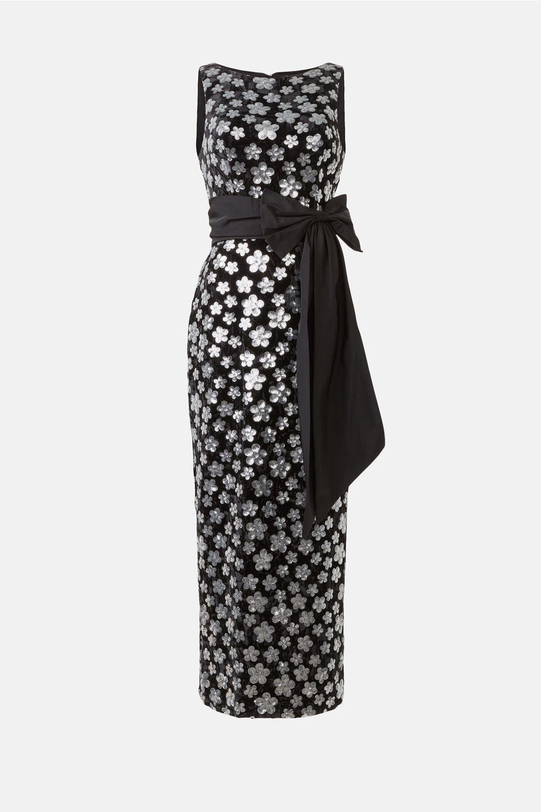 Velvet Sequin Column Ankle Dress With Bow by Ieena for Mac Duggal