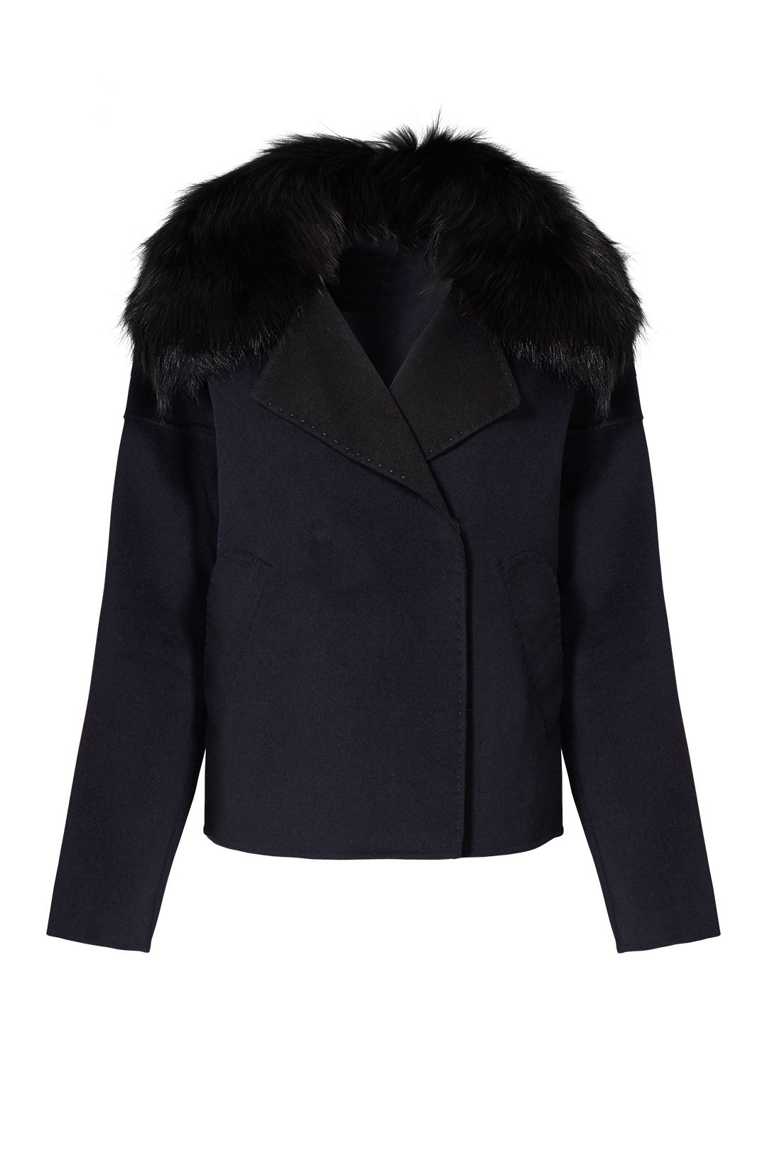 Navy Fur Collar Short Coat by Derek Lam 10 Crosby 3