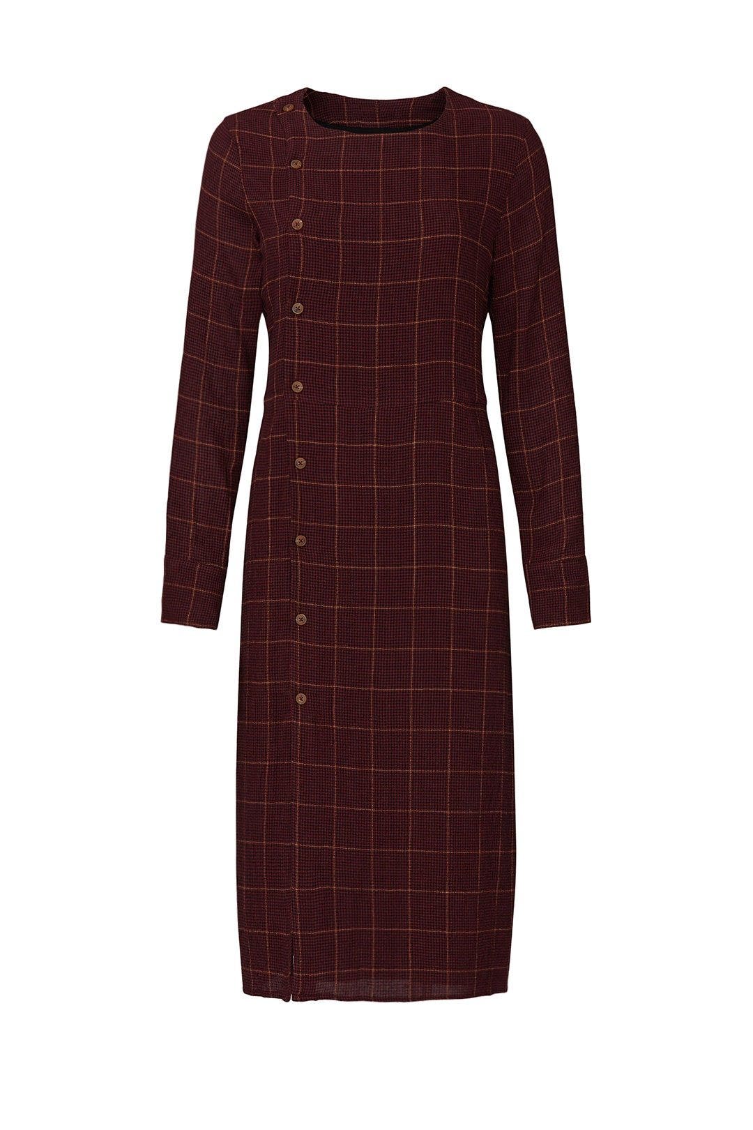 Burgundy Plaid Midi Dress by sita murt 4