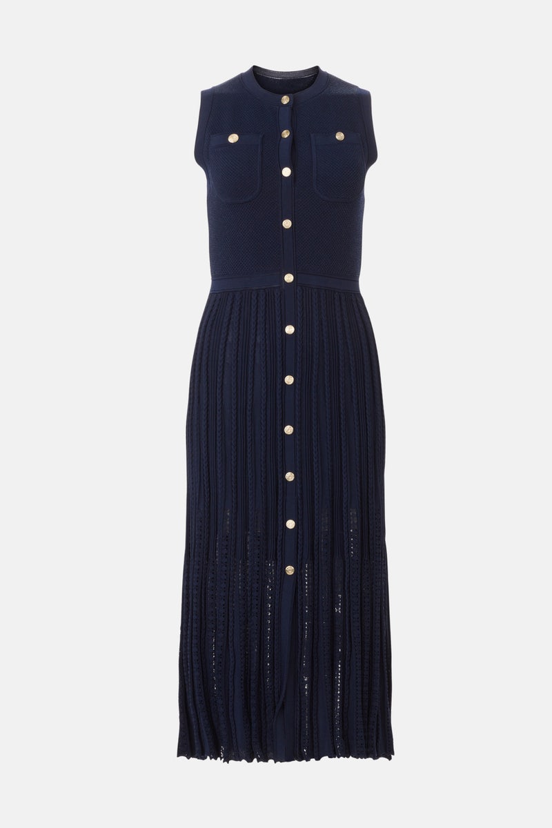 Navy Sleeveless Knit Midi Dress by Maje - Photo 4
