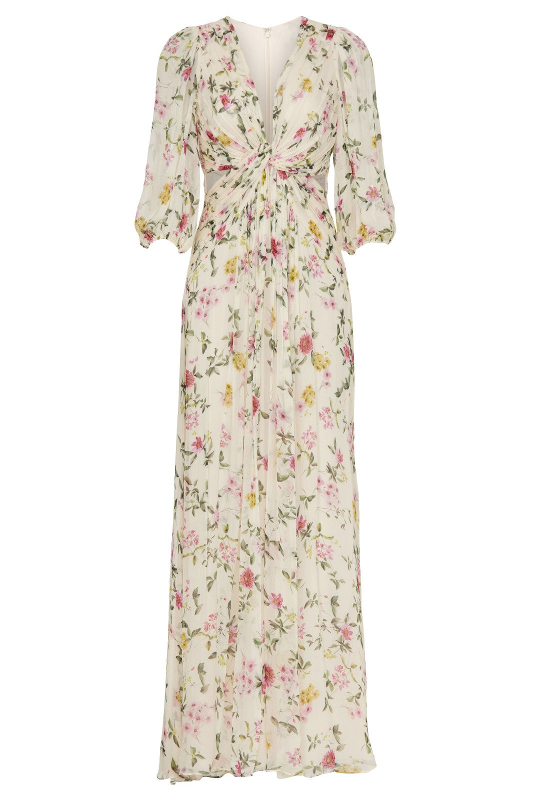 Floral Pleated Chiffon Gown by ML Monique Lhuillier 4