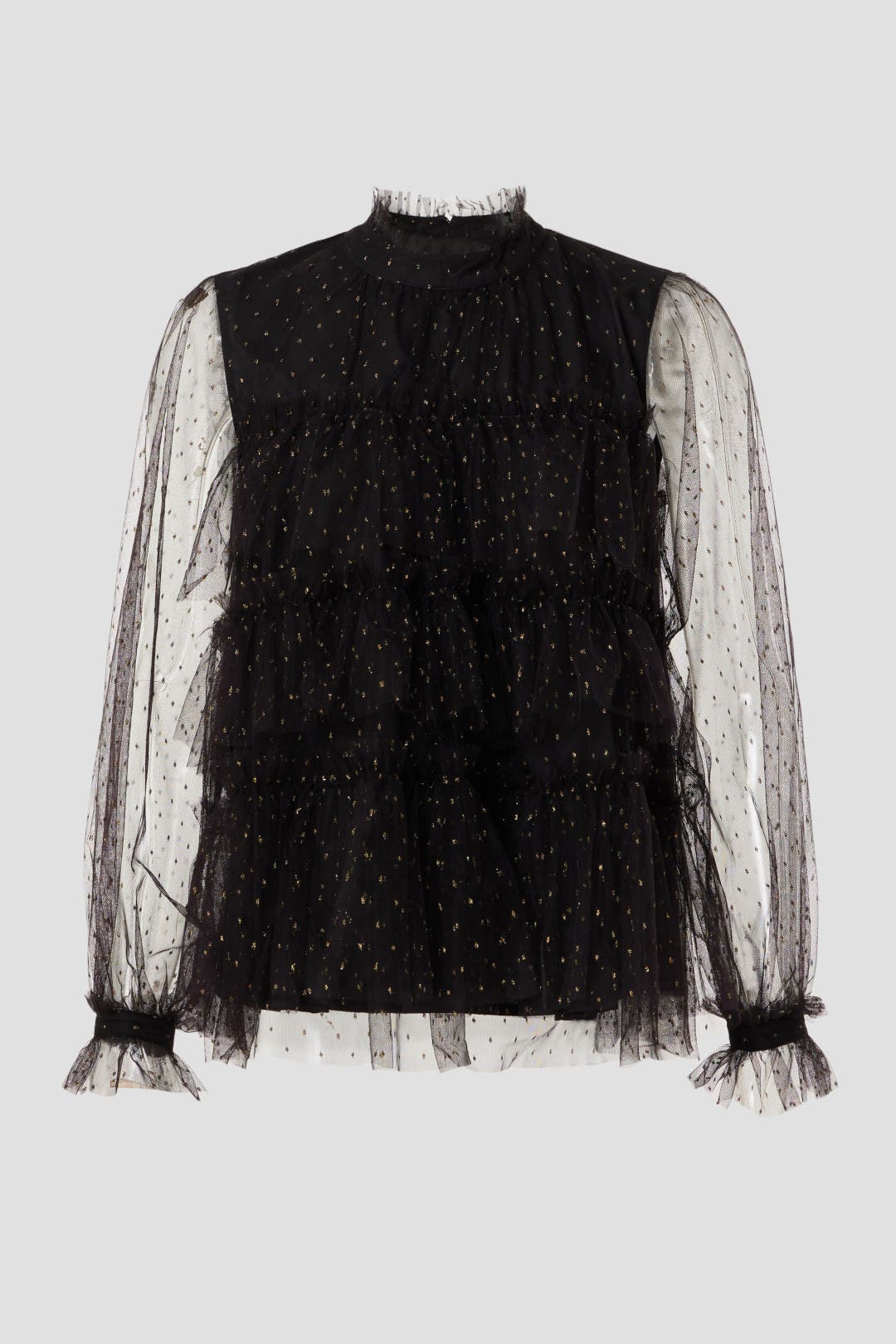 black sheer ruffle top