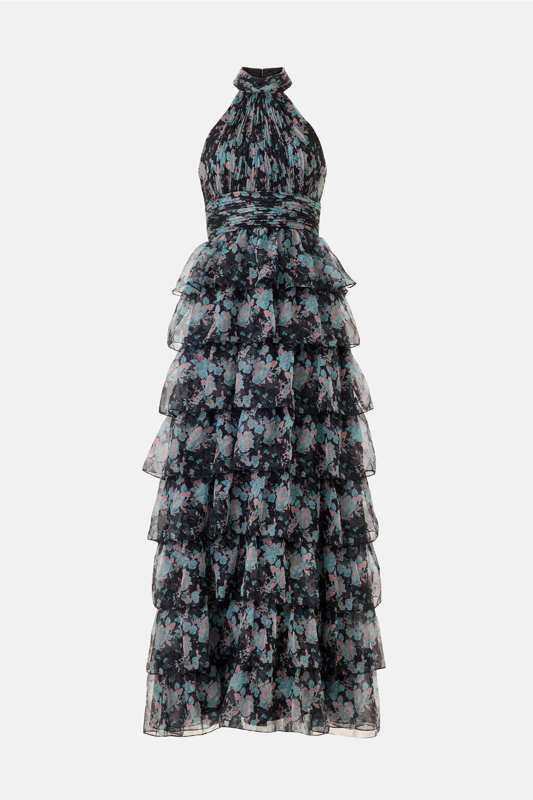 Black Floral Ruffled Gown by Ieena for Mac Duggal