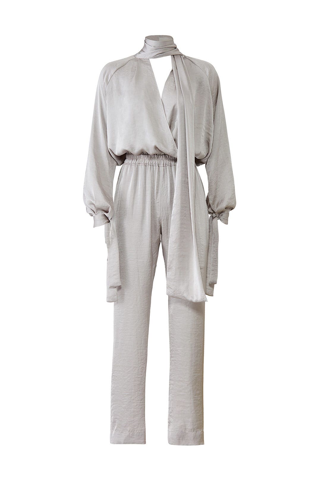 Silver Draped Jumpsuit by Juan Carlos Obando