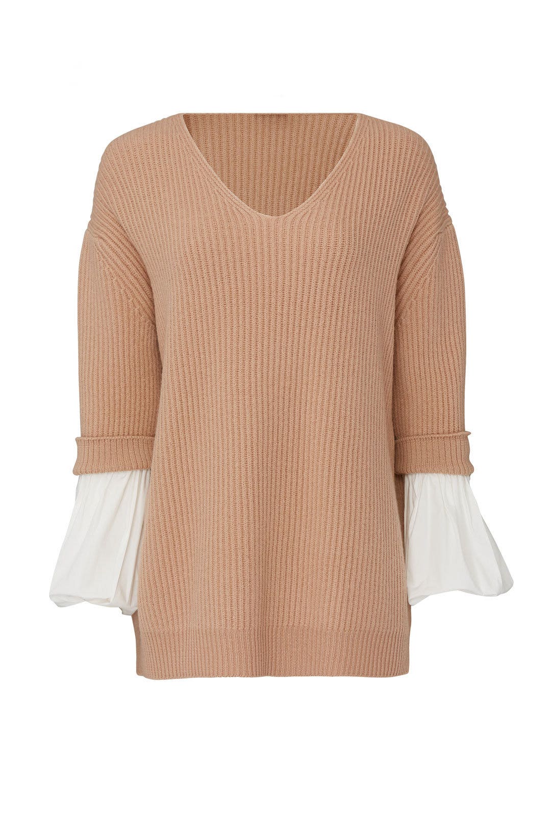 Poplin Sleeve V-Neck Sweater by (nude)