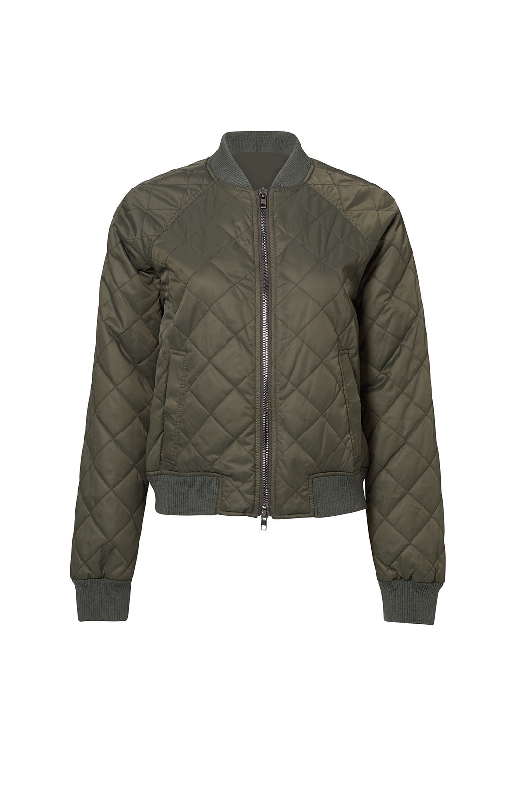 Olive Quilted Bomber Jacket by VINCE. 3