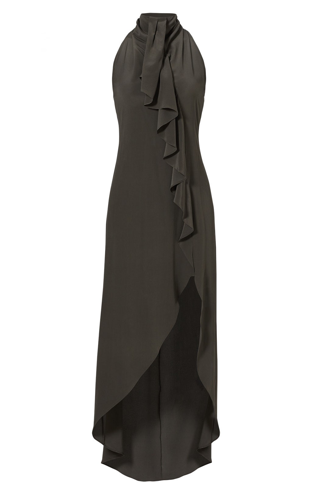 Olive Asymmetrical Ruffle Gown by Haute Hippie 3
