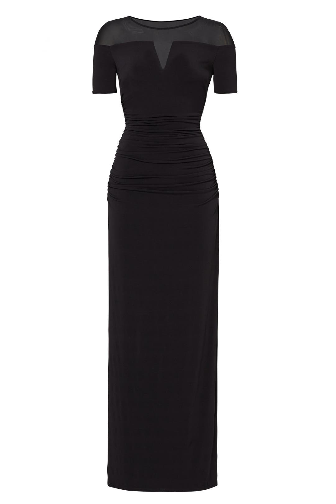 ベルベットラッフルフレア黒ワンピース Laundry by Shelli Segal Black Illusion Slit Gown by Laundry by Shelli Segal | Rent
