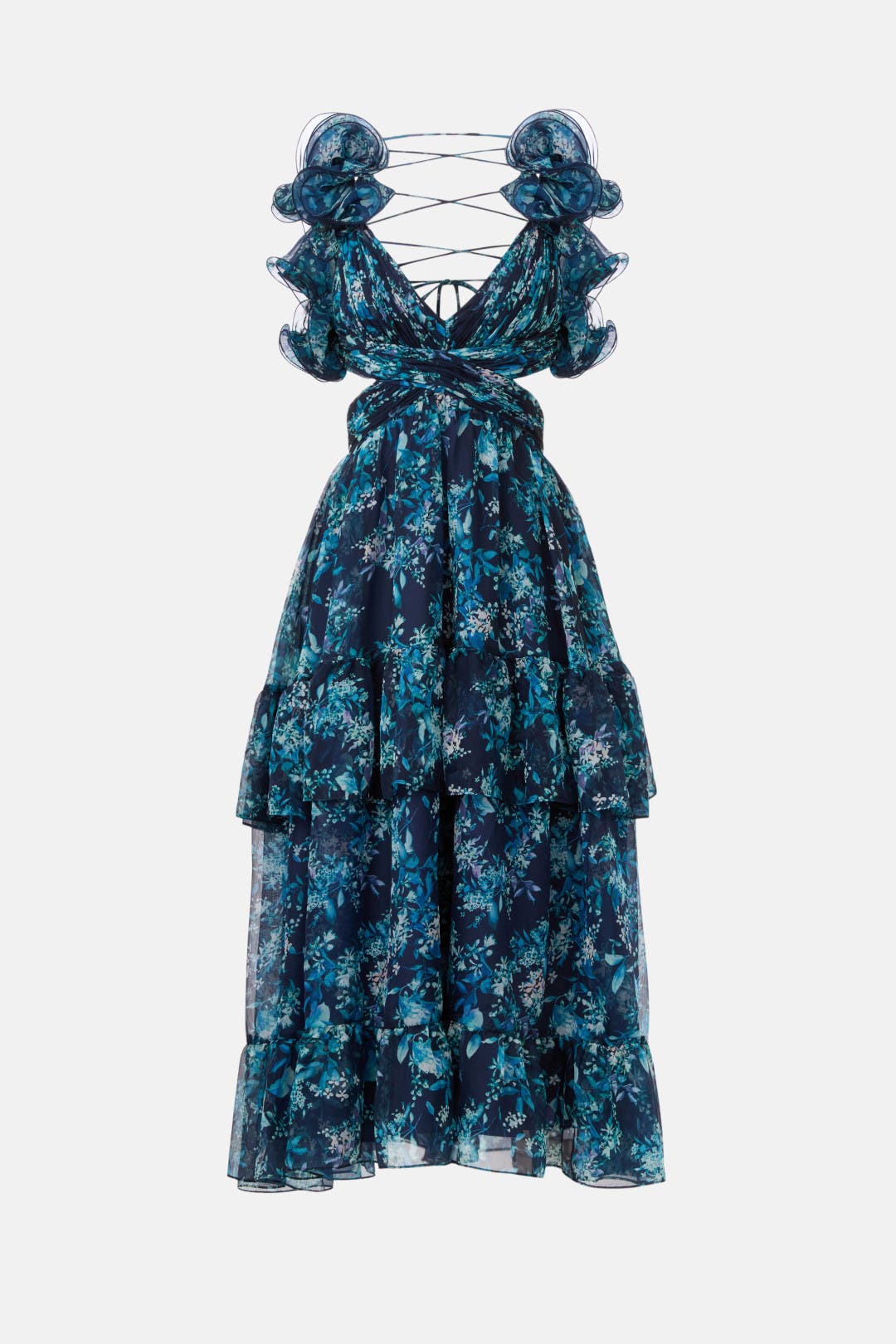 Ruffle Tiered Floral Cut Out Gown by Ieena for Mac Duggal