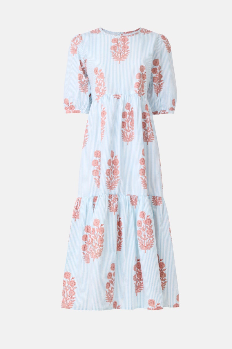 Blue Floral Gaia Dress by SZ Blockprints - Photo 4