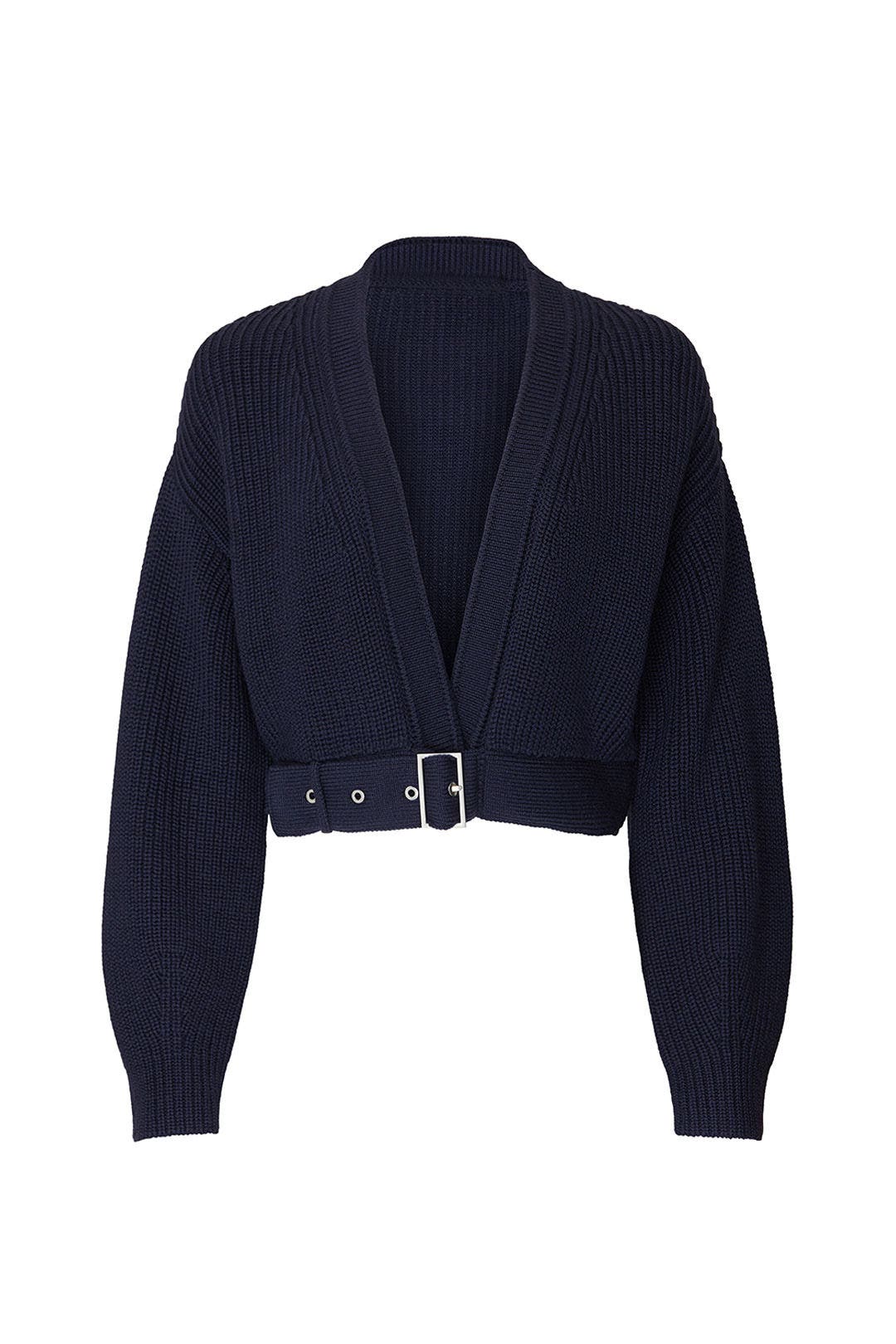 Navy Cropped Belted Cardigan by LAPOINTE 4