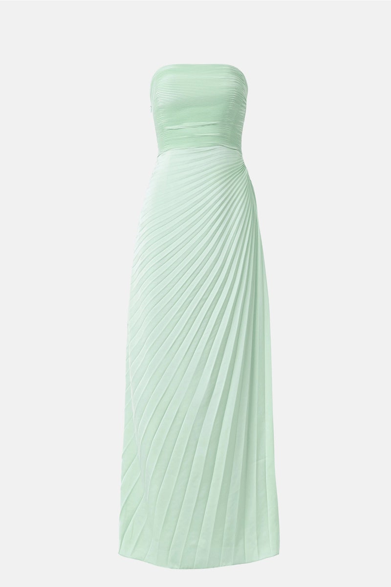 amur judah strapless tiered scallop pleated column dress AMUR Judah Strapless Tiered Scallop Pleated Column Dress