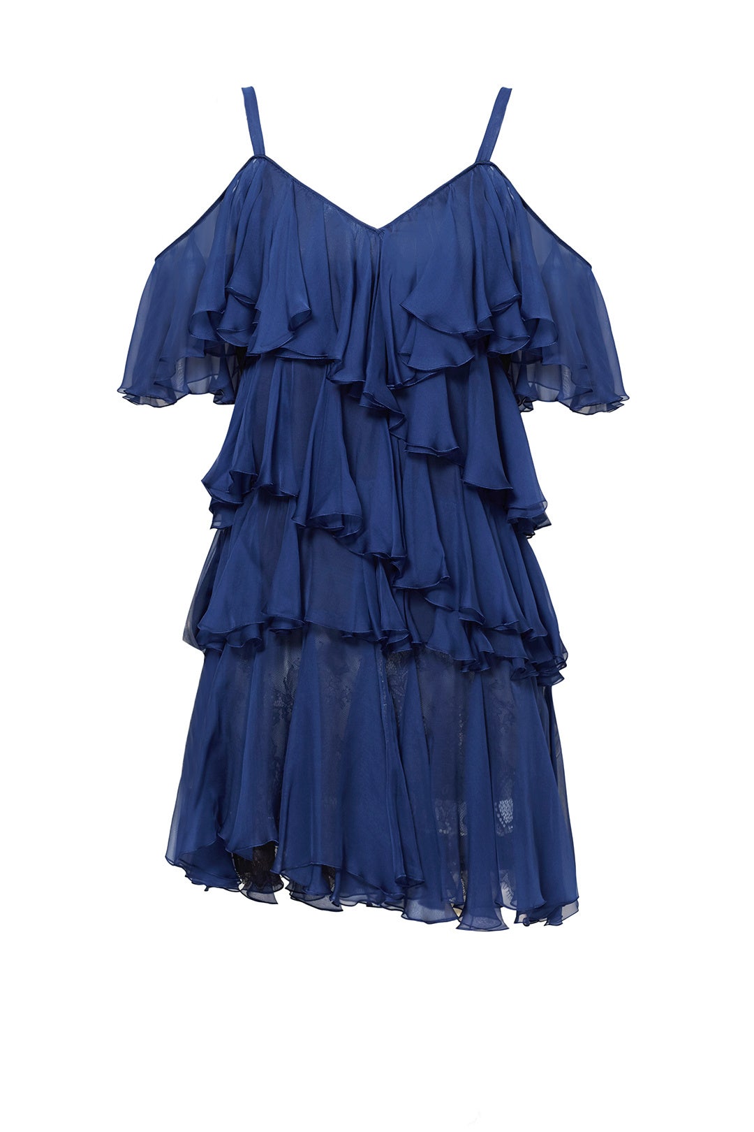 Blue Chiffon Drop Ruffle Dress by Philosophy di Lorenzo Serafini