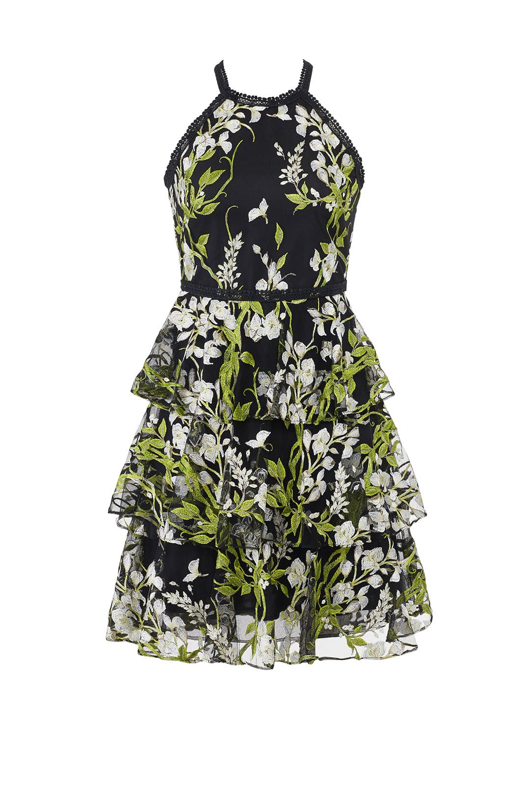 Black Floral Tiered Dress by Marchesa Notte | Rent the Runway