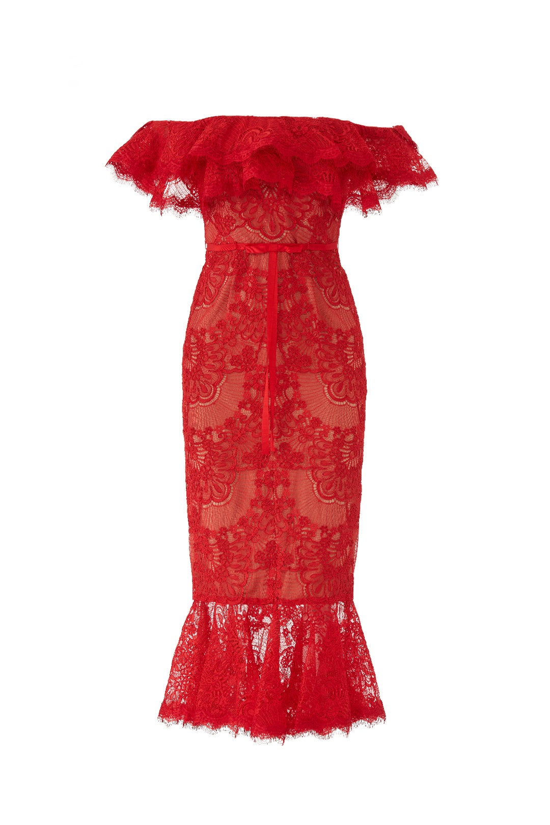 Red Laced Cocktail Dress by Marchesa Notte 3