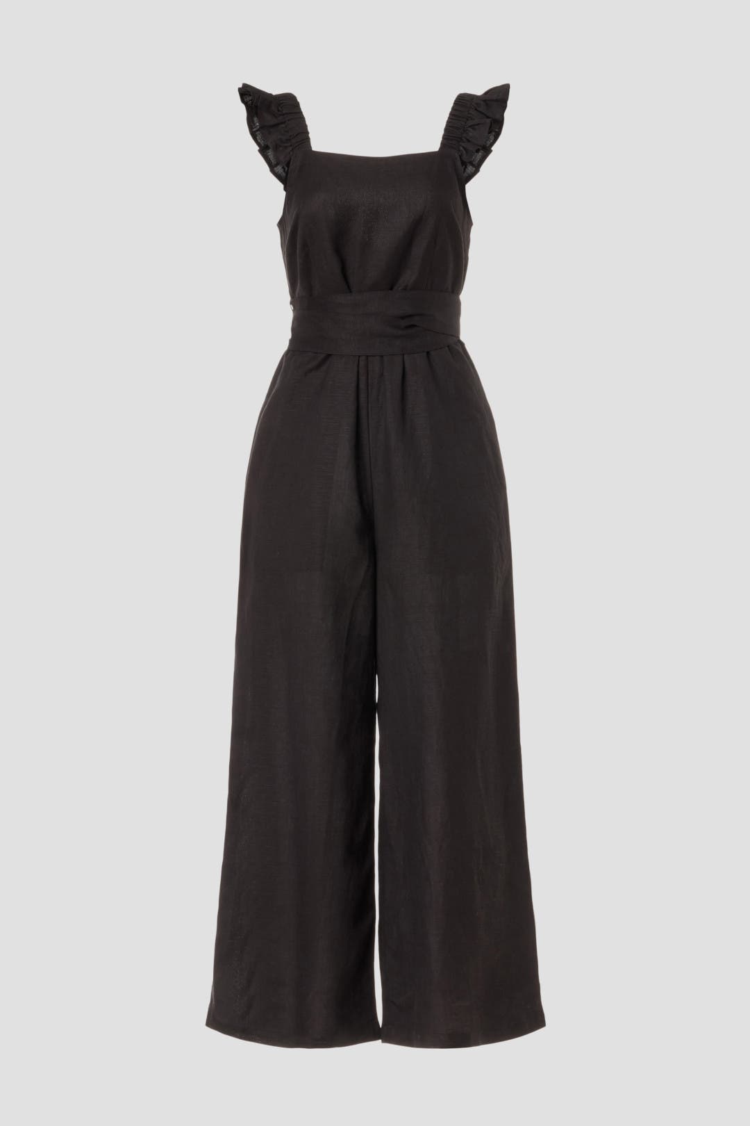 〖Alumu.〗summer lace salopette┋black LINEN BELTED LONG JUMPSUIT - Black | ZARA Canada