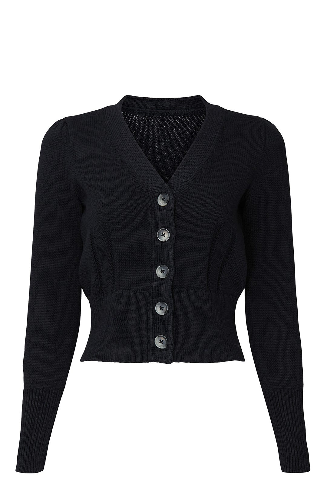 Black Puff Shoulder Cardigan by White + Warren 4