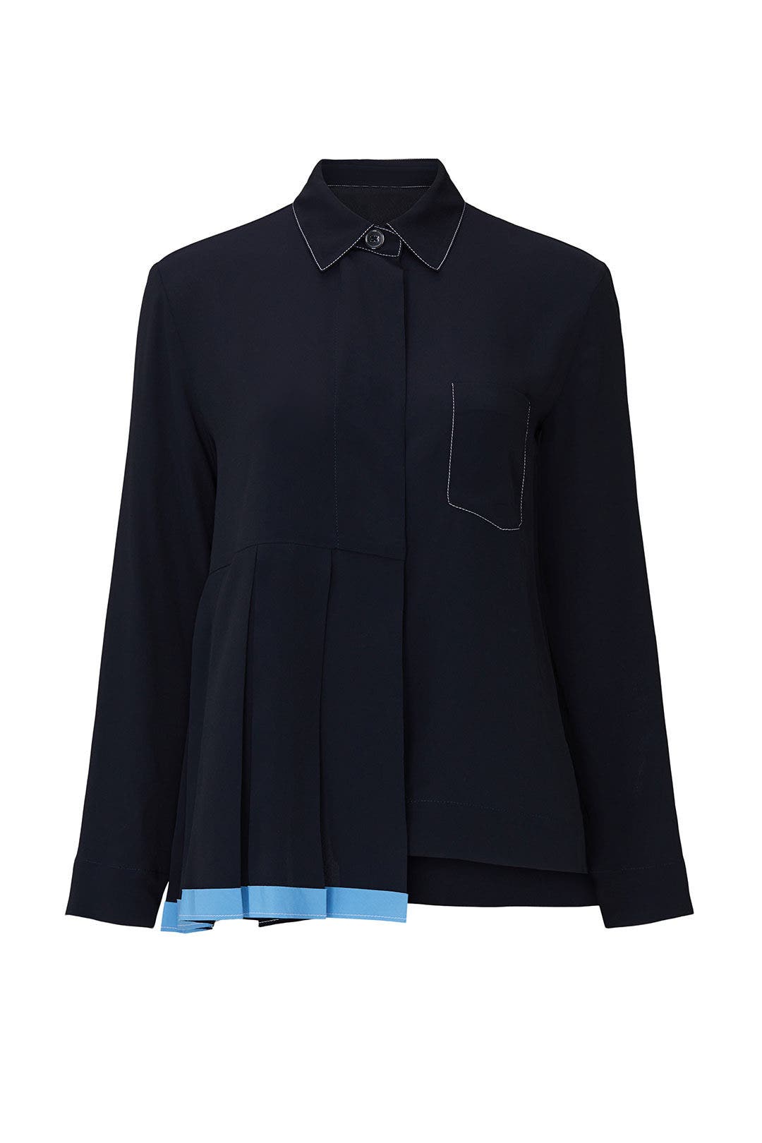 Navy Pleated Collared Shirt by Marni