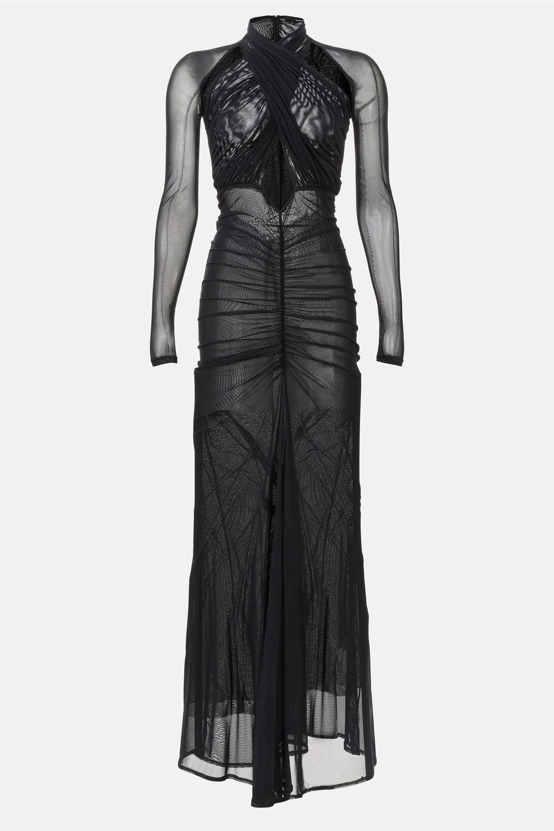Mesh Halter Ruched Gown by LAPOINTE 4