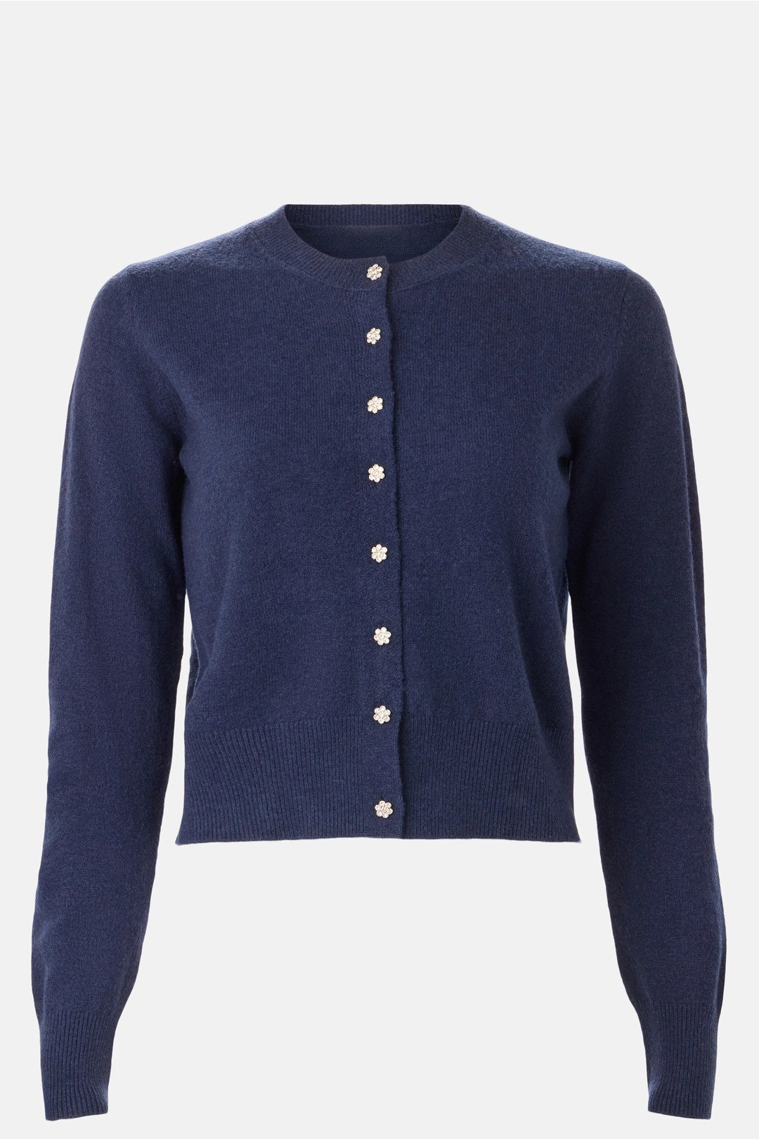 Navy Brushed Knit Cardigan With Sparkle Buttons