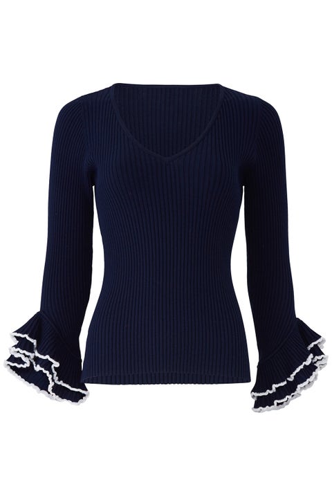 Contrast Ruffle Shoulder Sweater
