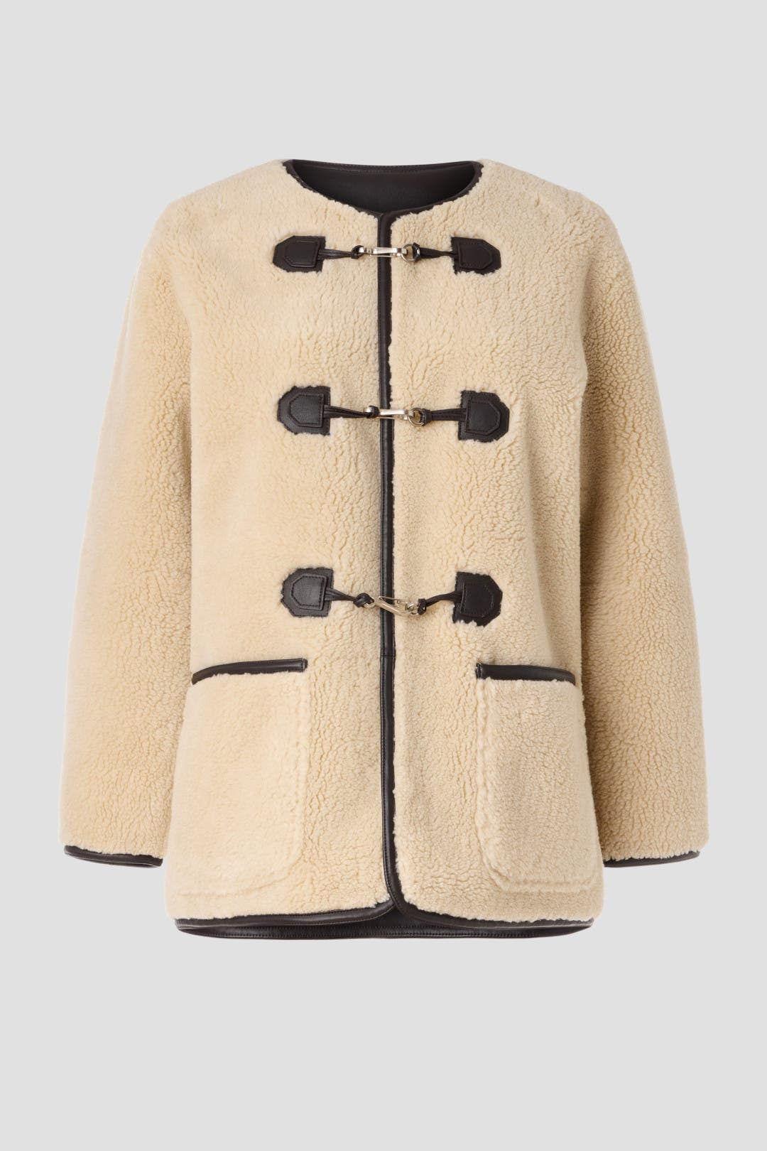 ★Dunst★ COLLARLESS BUCKLED SHEARLING JACKET CREAM_UDJU4D22 Collarless Buckled Shearling Jacket by DUNST | Rent the Runway