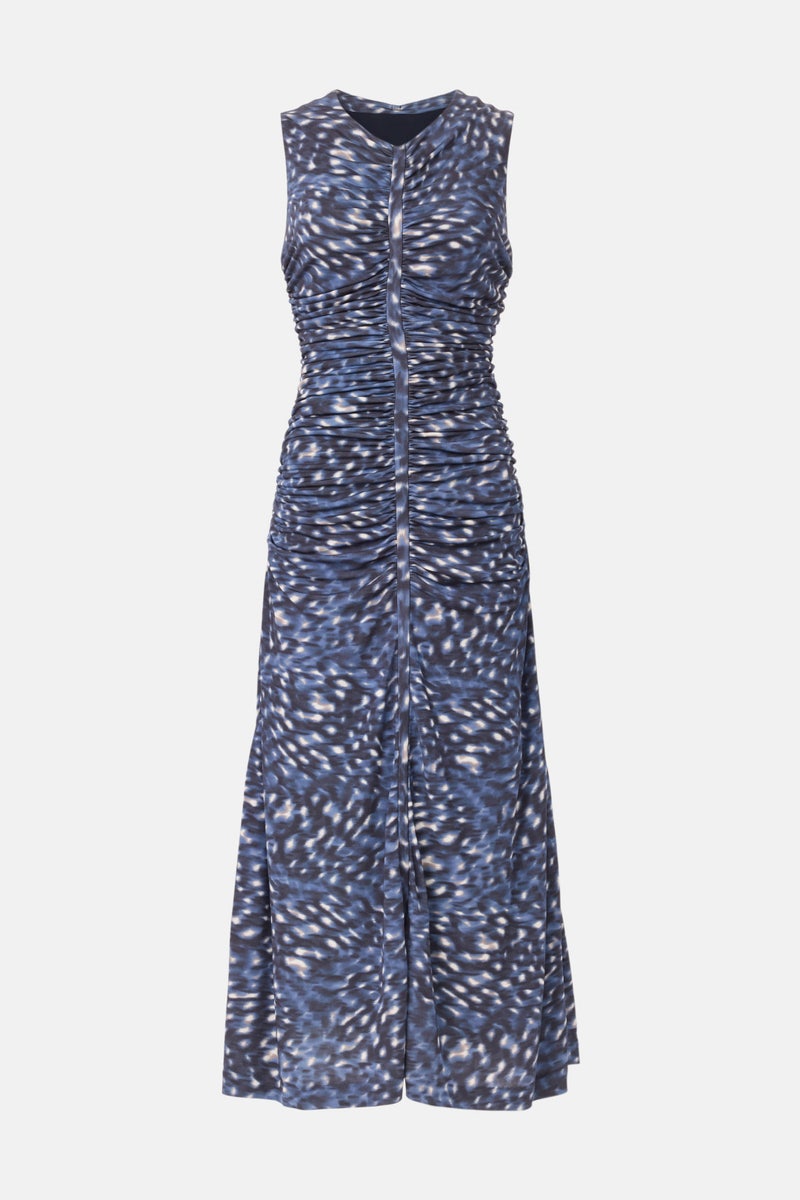 Blue Speckled Ruched Midi Dress by BOSS - Photo 4